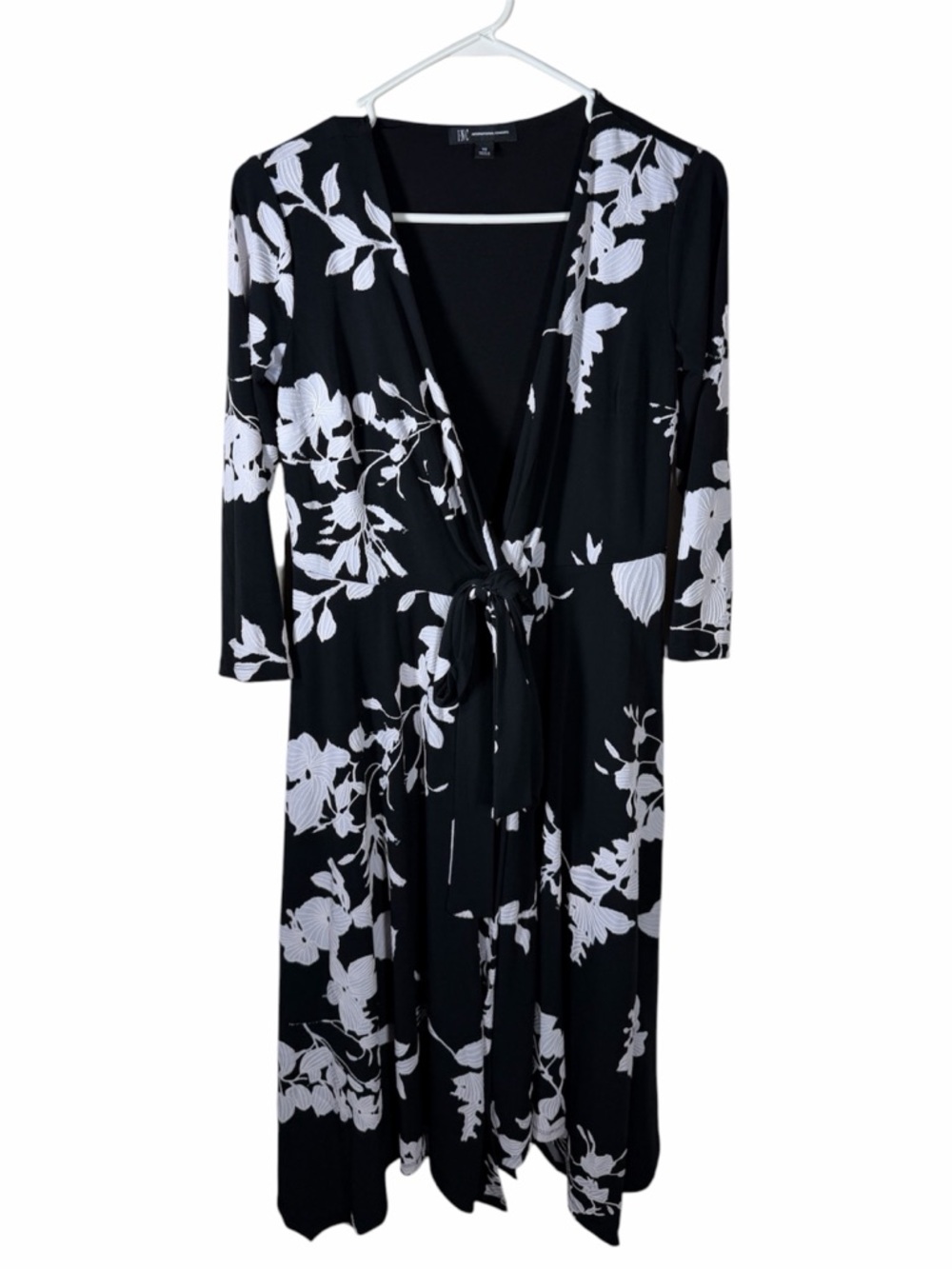 INC International Concepts Black & White Floral Wrap Dress
